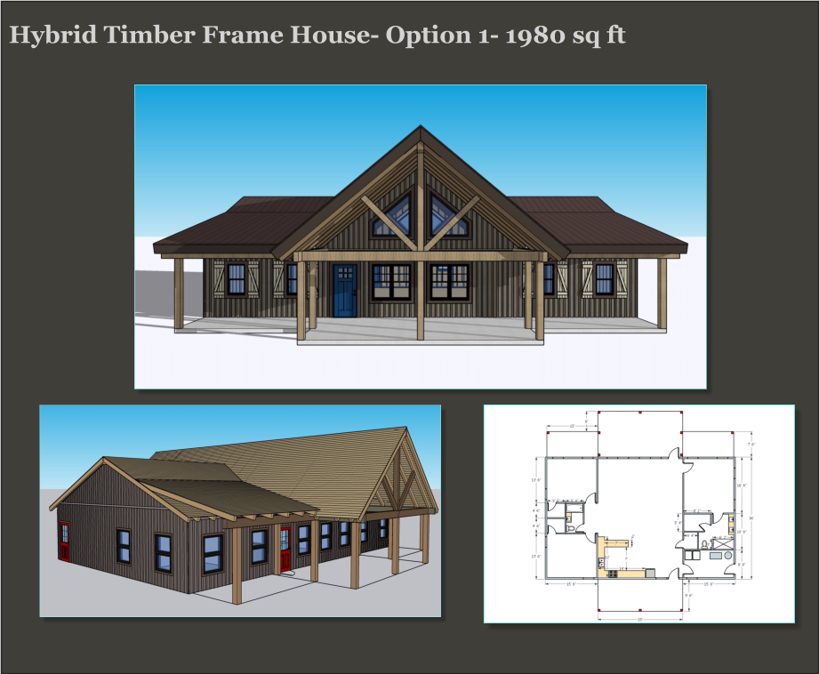 Hybrid Timber Frame House- Option 1- 1980 sq ft